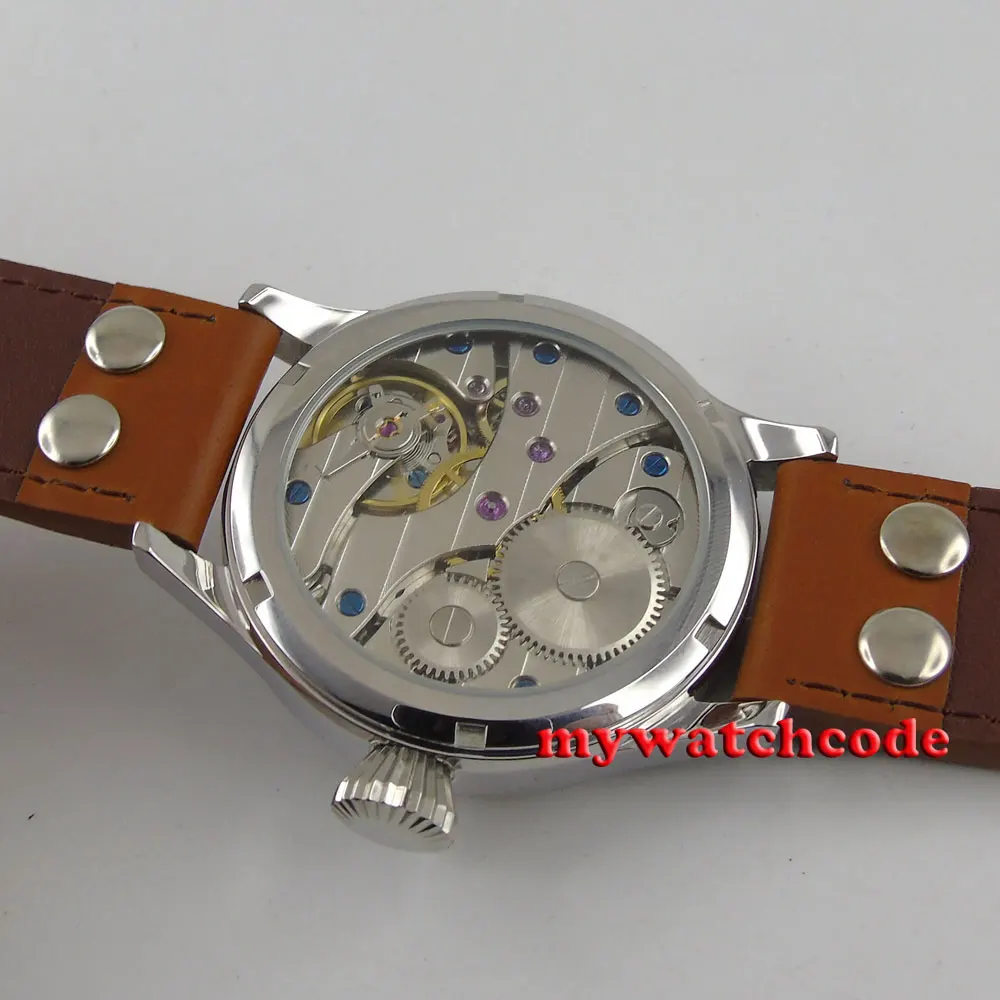 Полированный 44 мм стерильный черный циферблат сапфировое стекло 6497 ручная