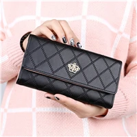 Fashion Wallet for Women Lady Long Wallets Coin Purse Plaid Female Candy Color Wallet PU Leather Card Holder Day Clutches W035 - Цвет: Черный
