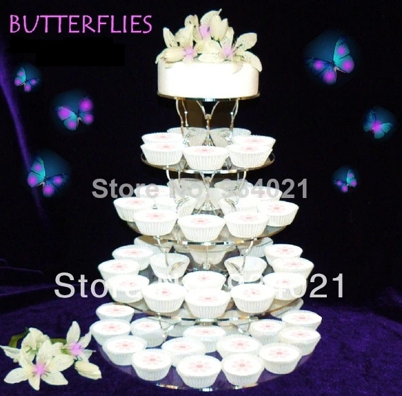 

Hot selling free shopping/5 Tier Butterfly Acrylic Cupcake Stand / Plexiglass Round Cup Cake Stand