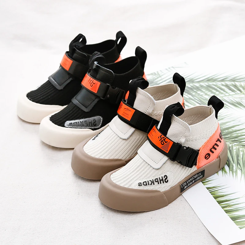 Bakkotie 2019 Kids Autumn High Sock Shoes New Boys Fashion Soft Casual Sports Baby Girls Breathable Slip On Black Sneakers | Детская