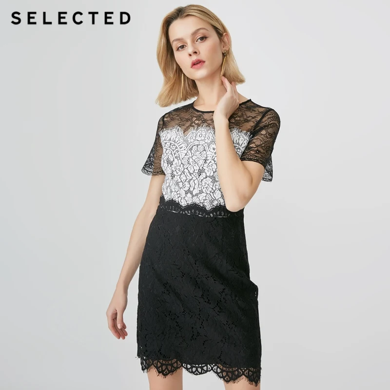 Отборное кружевное платье с вырезами и высокой посадкой короткими рукавами |