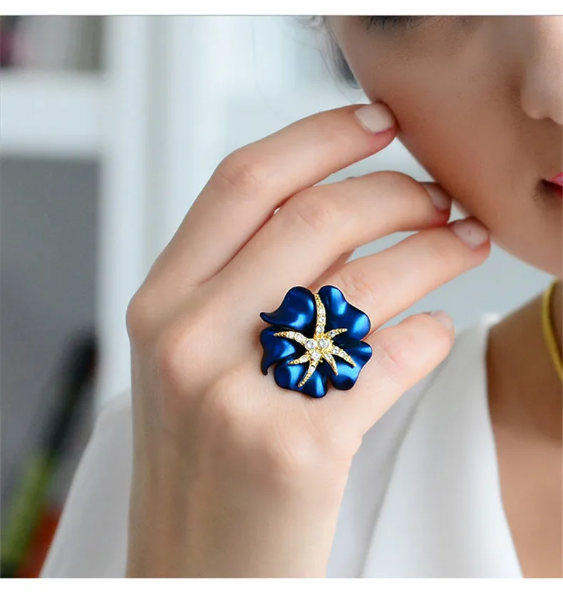 Женское Винтажное кольцо LYIYUNQ золотого цвета с кристаллами в виде цветов для