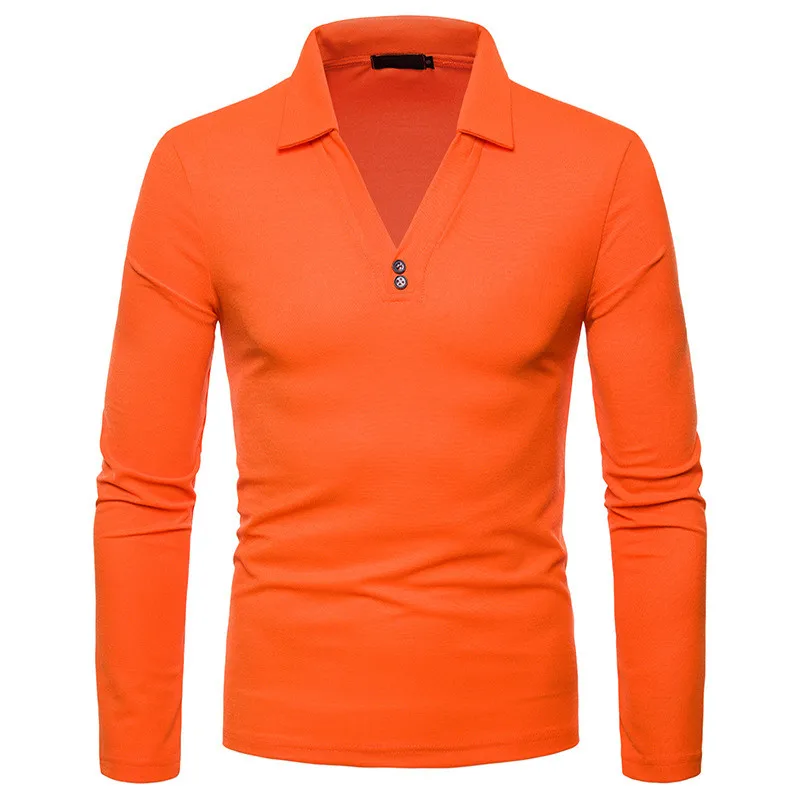 Мужская рубашка поло с длинным рукавом весенние топы v образным вырезом