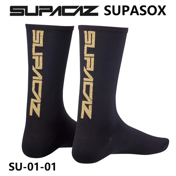 black golden logo SUPACAZ SupaSox уличные дышащие спортивные носки гоночный велосипед Компрессионные носки для бега - Цвет: black golden logo