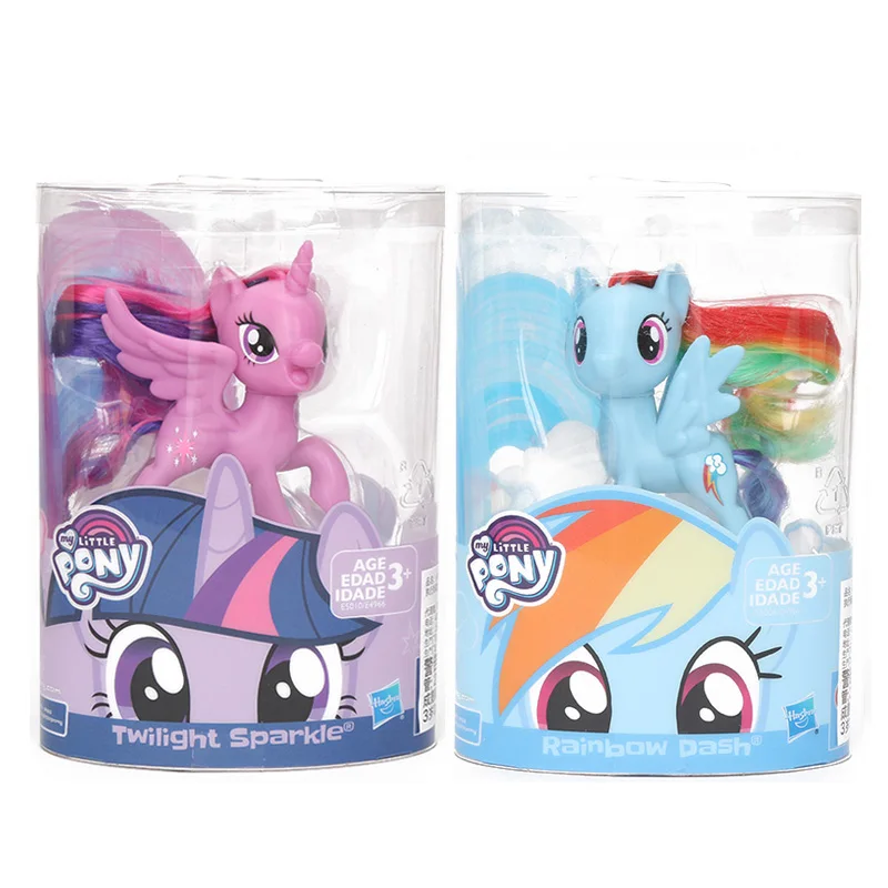 purple blue set box 2 шт./компл. игрушки My Little Pony всех цветов радуги; платье с Сумеречной искоркой серии «маленькие пони ПВХ фигурка Коллекционная модель куклы - Color: purple blue set box