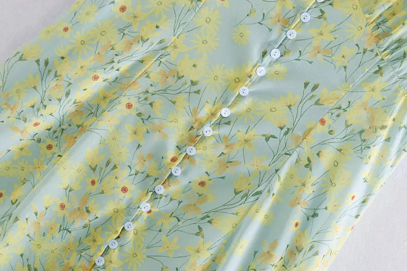 2019 женское платье миди с v образным вырезом цветочным принтом и пуговицами