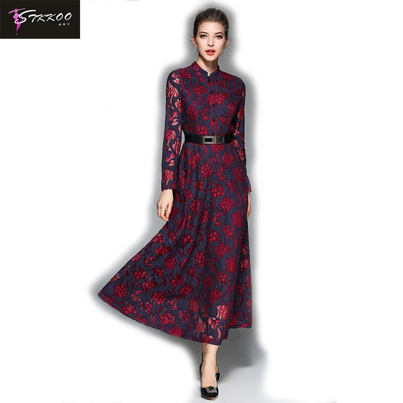 2019 весенне осеннее длинное платье элегантное женское большие размеры винтажные