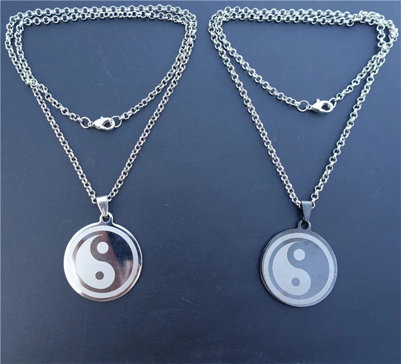 

Fashion Round Tag Stainless Steel Yingyang Pendant Necklace With 50cm Link Chain