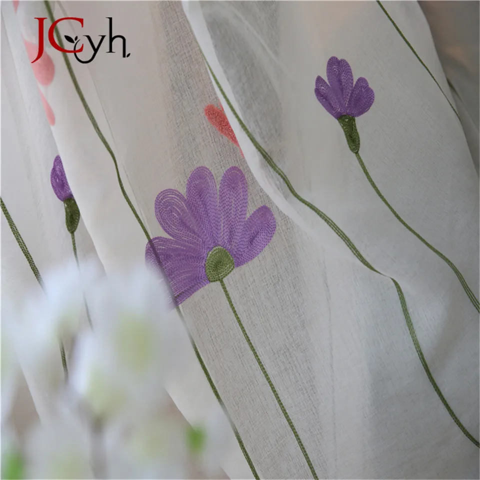 Morden White Tulle Curtains For Bedroom Window Lotus Embroidered Voile Living Room Rideaux Voilage Treatment Drapes | Дом и сад