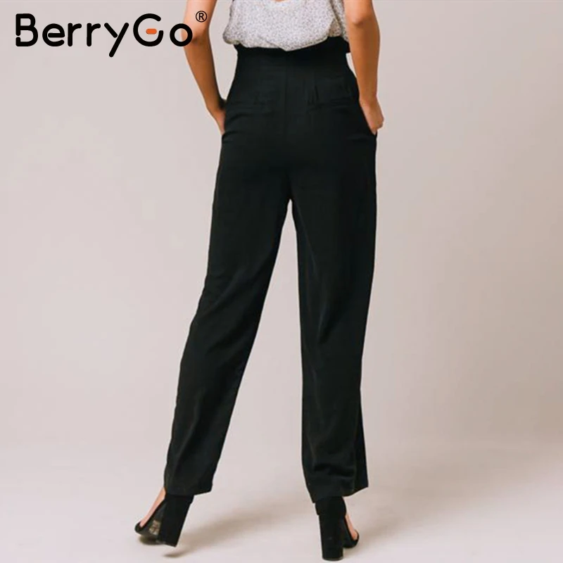 BerryGo эластичные брюк кнопки высокой талии женские Повседневная сплошная уличная