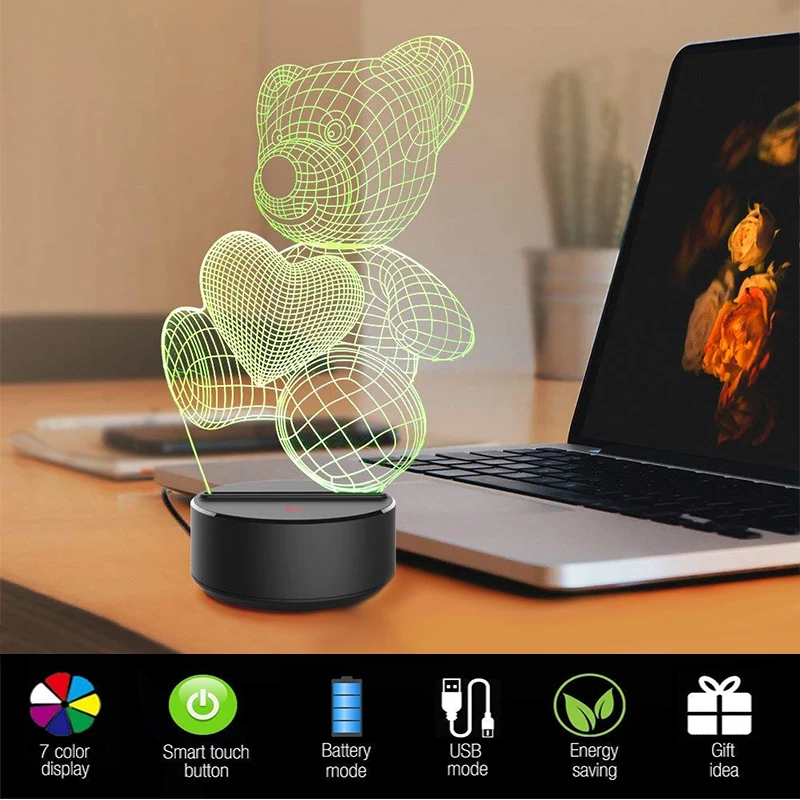 3D Night Light Touch Led Table Lamp 7 Color Changing Optical Illusion For Kids Gift Xmas Holiday Party Desk | Лампы и освещение