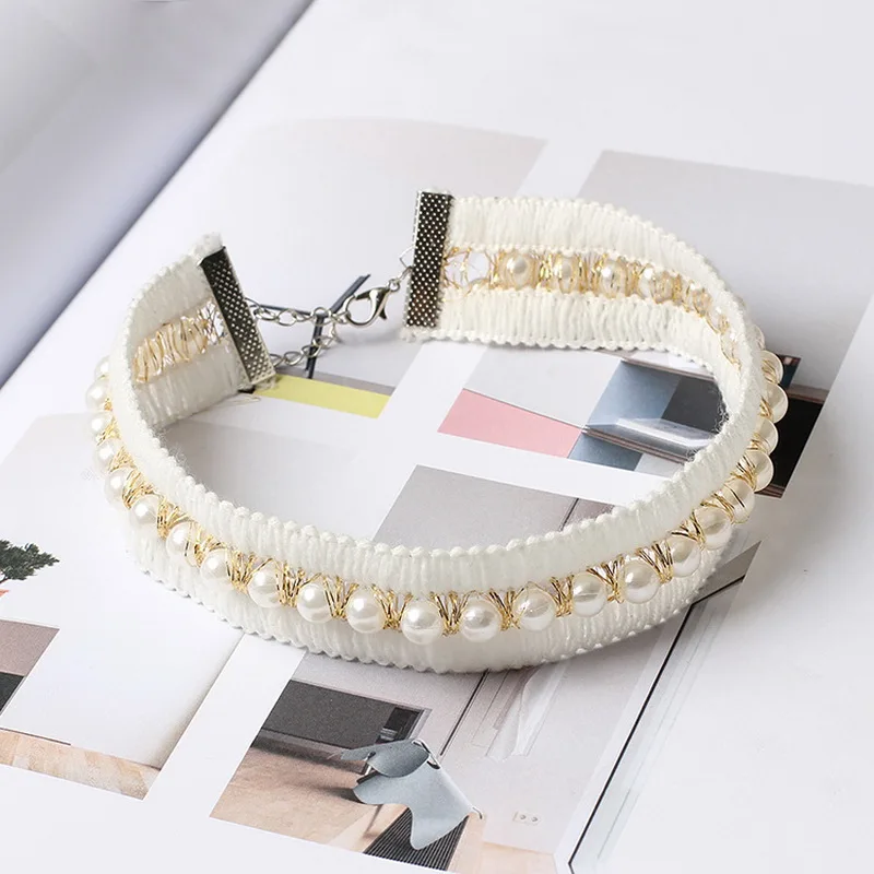 Женское бархатное ожерелье чокер с имитацией жемчуга винтажное широким