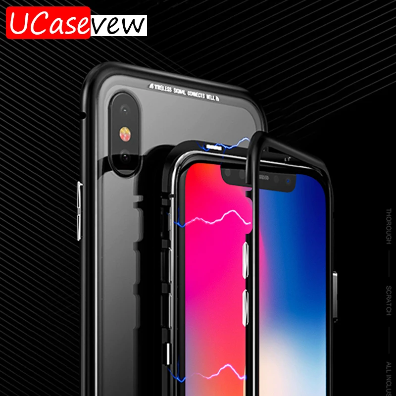 Металлический Магнитный Роскошный чехол для iPhone XR XS MAX X 8 Plus 7 10 из закаленного