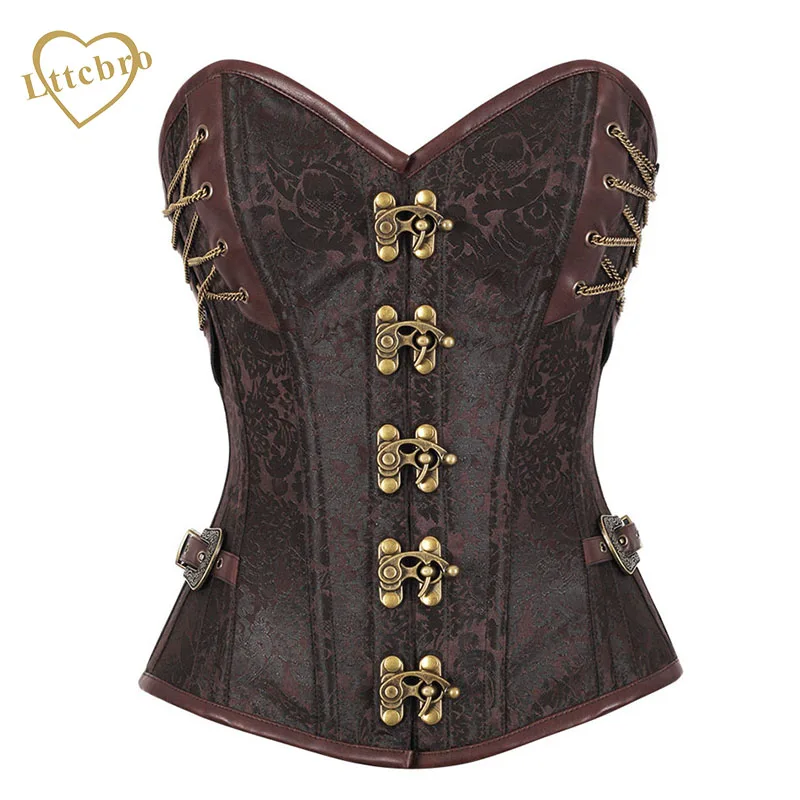Коричневый корсет со спиральными стальными косточками в стиле стимпанк