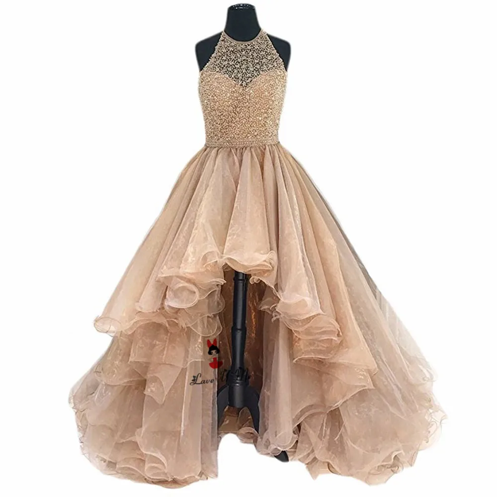 Женское блестящее платье цвета шампанского с бусинами|vestido de formatura longo|low prom dressesprom