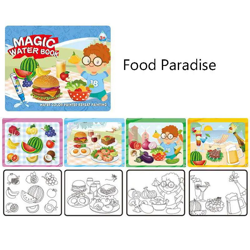 food paradise BalleenShiny Kids водная картина альбом Волшебная каракули детские игрушки для детского сада основа копия с краской основа Рисование книга - Цвет: food paradise