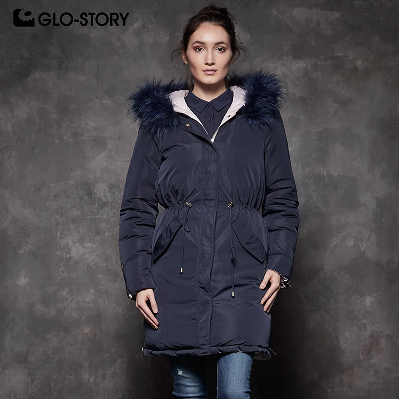 GLO STORY отправлены из ЕС Для женщин зимние длинные Густой мех с капюшоном парки
