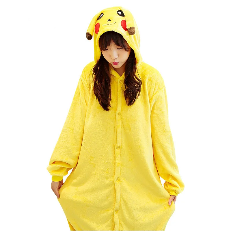 Pikachu 24 NEW Женщины Животных Кролик Пегас Панда Пижамы Зима Фланель С Капюшоном Мягкий Пижамы Косплей Взрослых Пижамы Комбинезоны Мужчины Женщины пижамный костюм домашняя одежда пижама женская - Цвет: Pikachu