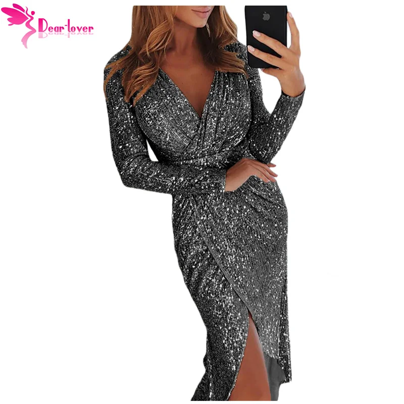 Dear Lover платья с длинными рукавами Осенние сексуальные женские вечерние блестками
