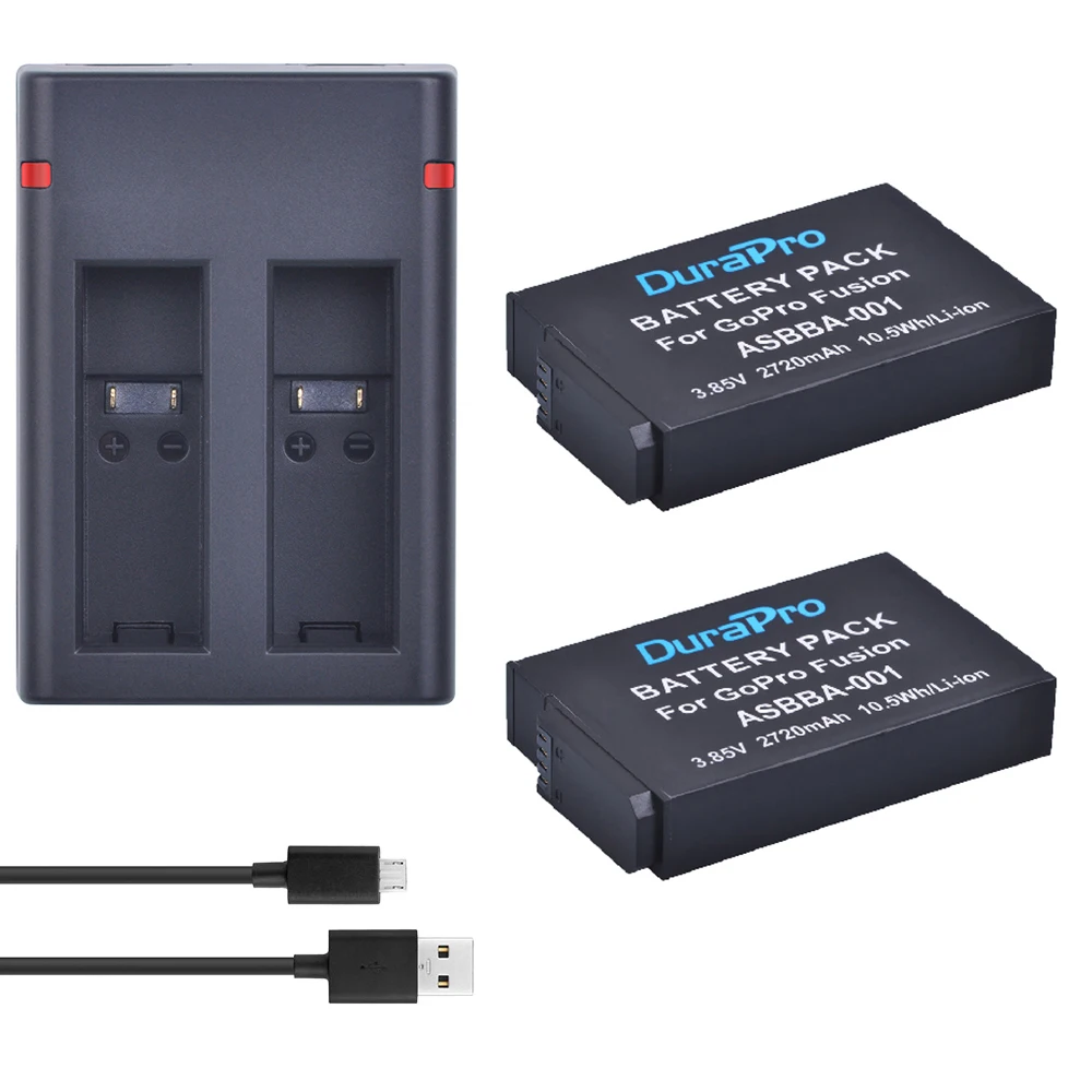 2 шт. для GoPro ASBBA 001 аккумулятор 2720 мАч + двойное зарядное устройство USB экшн камеры