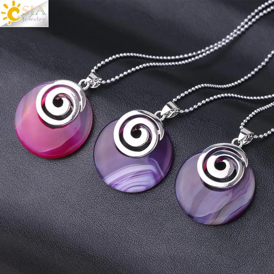 Ожерелье CSJA из натурального фиолетового красного агата и ракушек подвески для