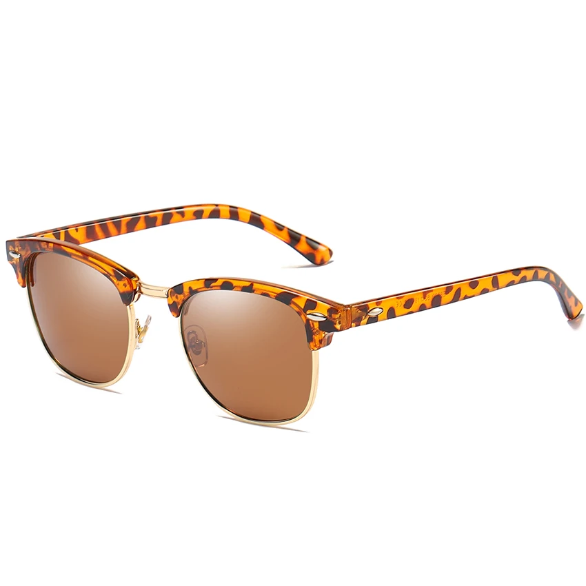 leopard gold brown Классические поляризованные солнцезащитные очки для мужчин и женщин, Ретро стиль, фирменный дизайн, высокое качество, полуоправы, солнцезащитные очки для мужчин, защита от уф400 лучей - Цвет линз: leopard gold brown