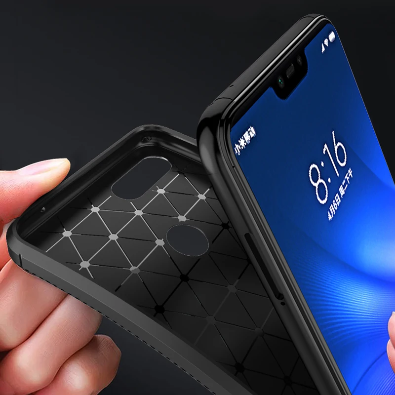 MAKAVO Carbon Fiber Case For Xiaomi Mi 8 Lite Bumper Cover Soft Silicone SE Explorer Protective |