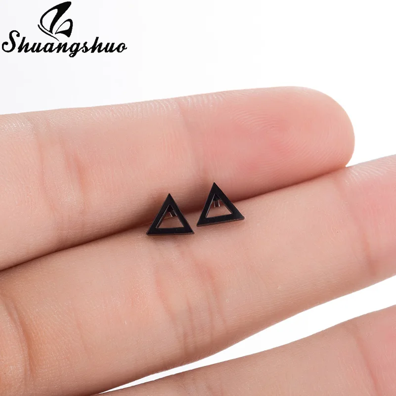 Triangle Shuangshuo милые лунные серьги-гвоздики для женщин черные серьги из нержавеющей стали геометрические корейские сережки oorbellen boucle d'oreille - Окраска металла: Triangle