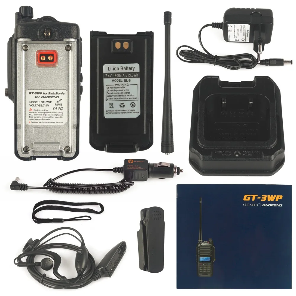 Baofeng GT-3WP IP67 Waterproof Dual-Band 2M/70cm Ham Two-way Radio Walkie Talkie + Programming Cable+ Car Charge Cable | Мобильные