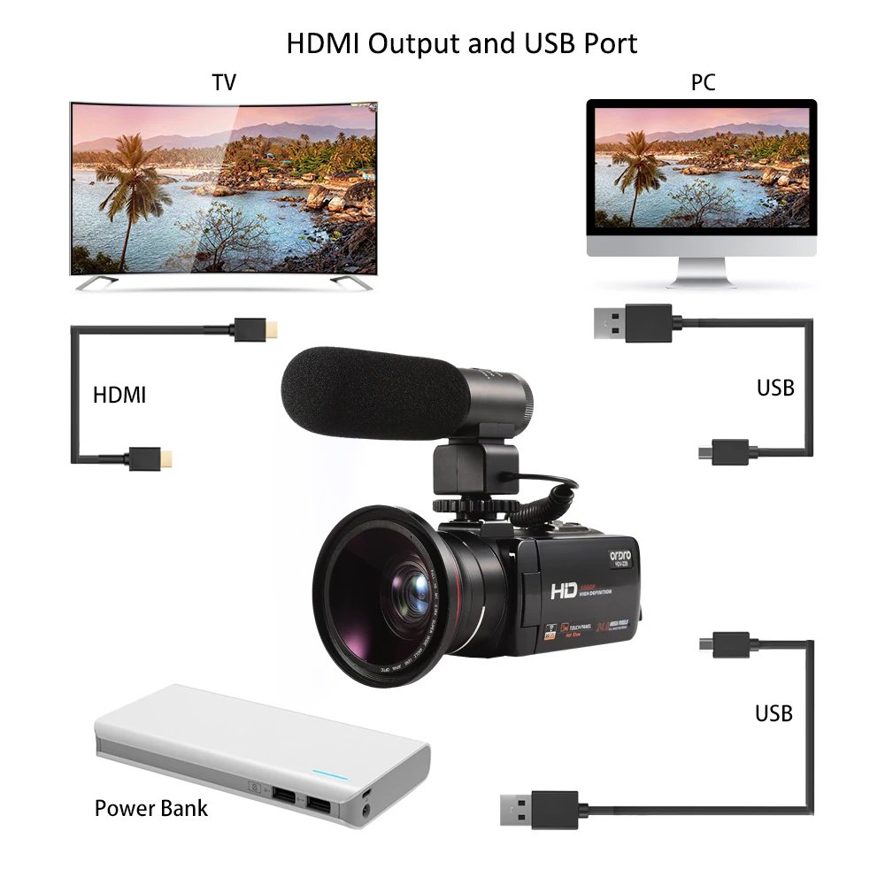Ordro HDV Z20 Цифровая видеокамера 1080P Full HD с Wifi внешним микрофоном широкоугольный