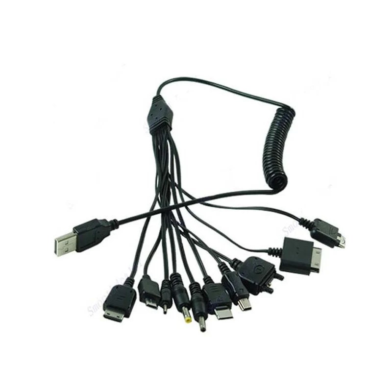 Многофункциональный зарядный кабель 10 в 1, Универсальный Micro Mini USB кабель с несколькими разъемами, кабель для зарядки, пружинная пряди