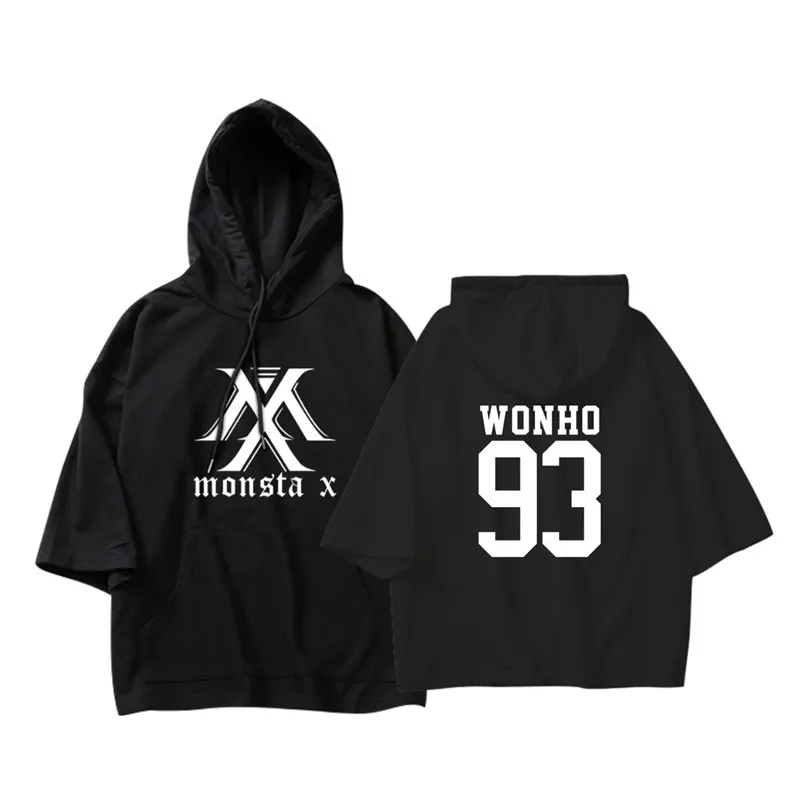 KPOP корейский хип-хоп MONSTA X I.M WONHO MINHYUK хлопковые тонкие толстовки с капюшоном три четверти пуловеры толстовки с капюшоном одежда для фанатов
