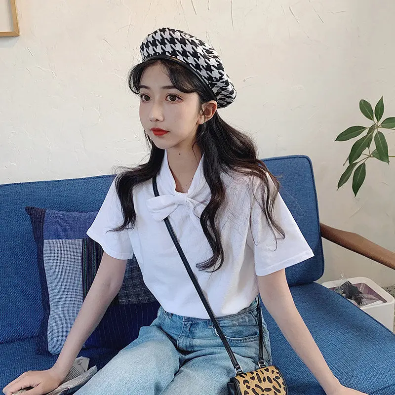 Новые стильные повседневные футболки с бантами и короткими рукавами Alien Kitty