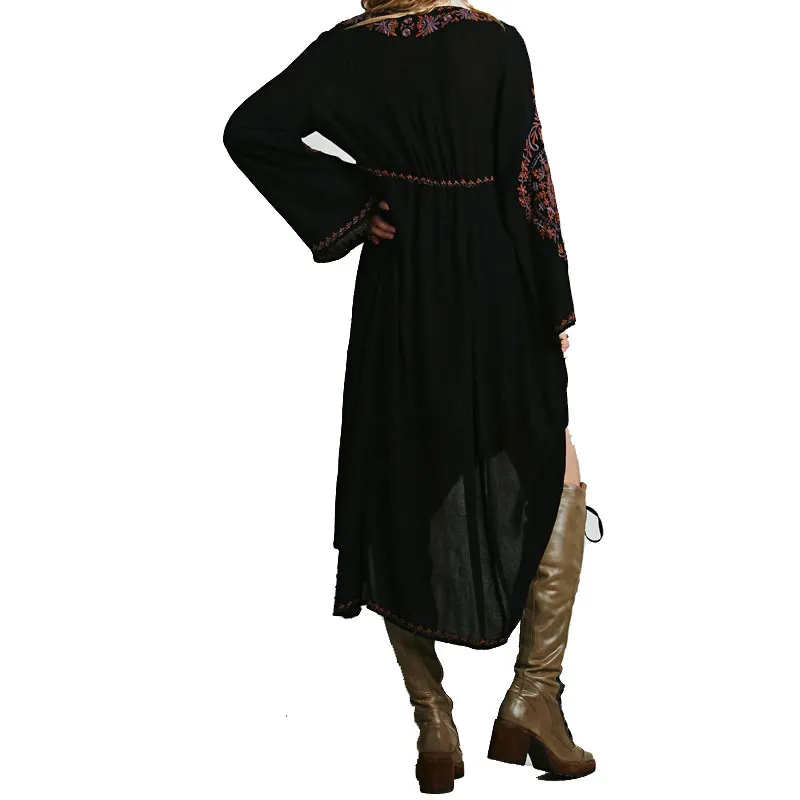 Женское длинное платье с вышивкой свободное богемное Пляжное Платье макси