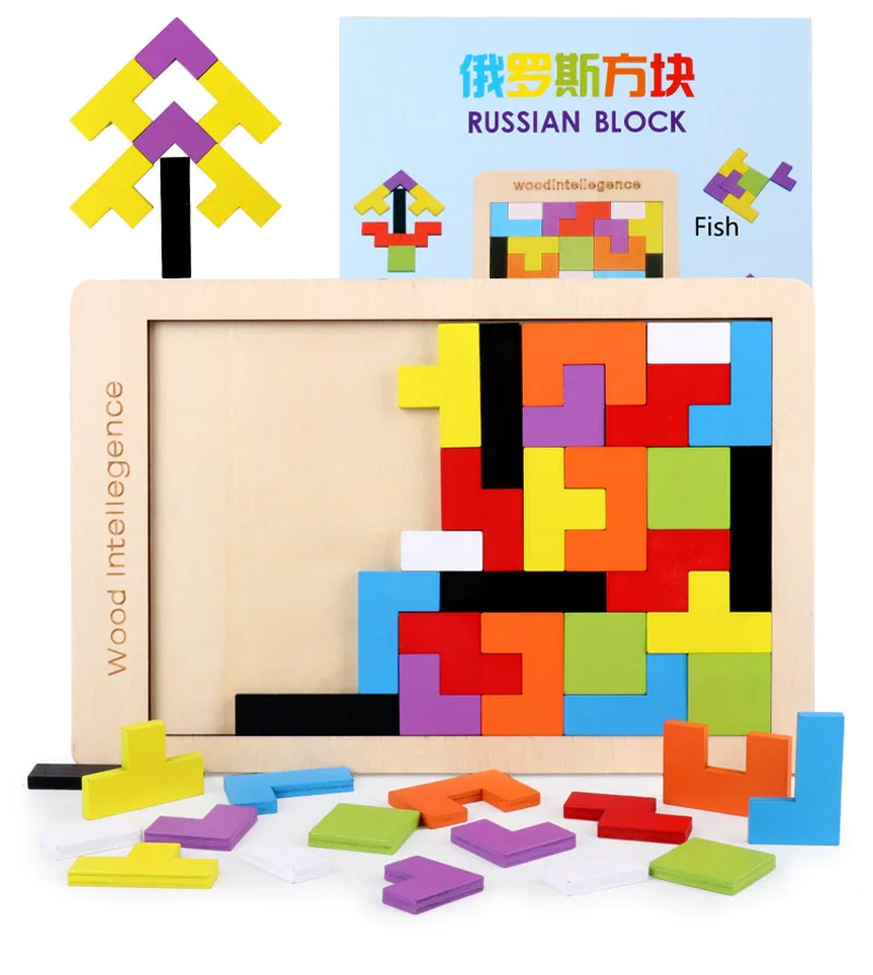 Высокое качество игрушка montessori развивающие тетрис головоломки игрушки из дерева