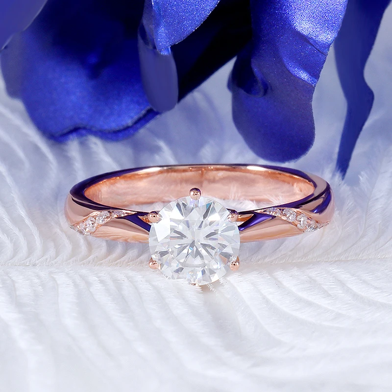 Женское кольцо с бриллиантом GH Moissanite розовое золото 14 к 1ct 6 5 мм Золотое ювелирное