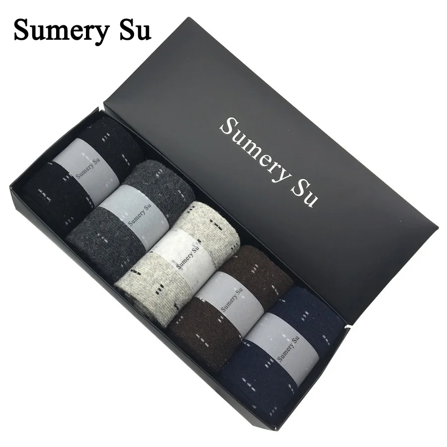 5 Pairs/Lot Mens Winter Wool Socks Male Warm Cashmere Dress Socks Gift for Husband Father Friend  Brand Fashion Hot Sale