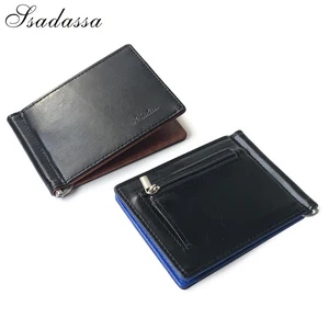 Тонкий мужской кожаный кошелек с зажимом для денег и отделением для монет