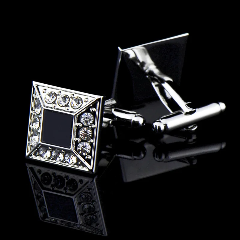 Bridegroom Wedding Party Business Men French Shirts Cuff Links Black Glaze Glass Zircon Cufflinks Silvery Cufflink With Gift Bag | Украшения