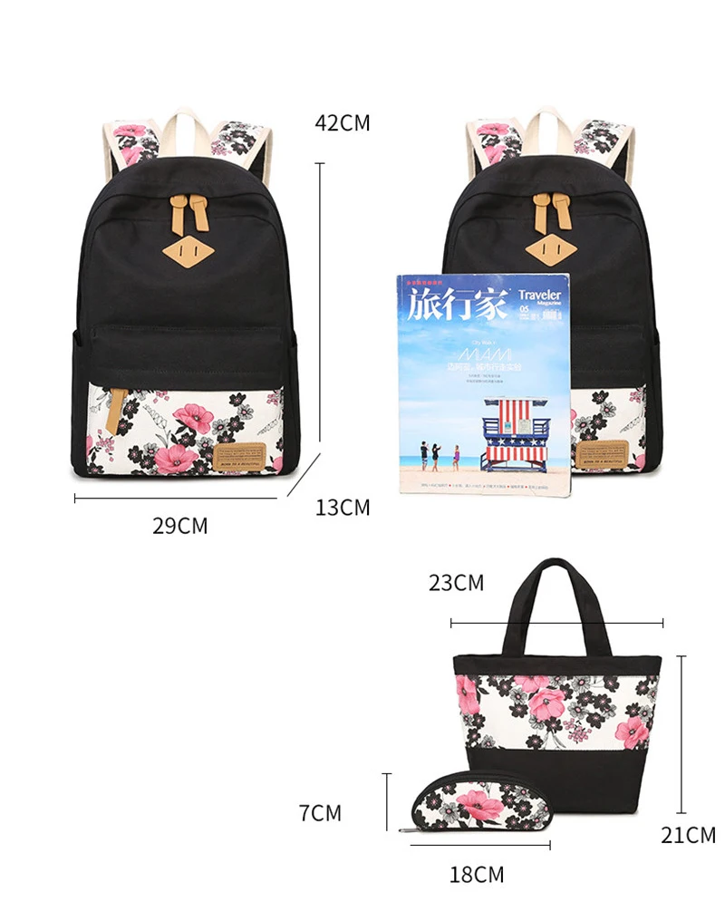 Рюкзак женский 3 шт./компл. водонепроницаемый с цветочным принтом | Багаж и сумки