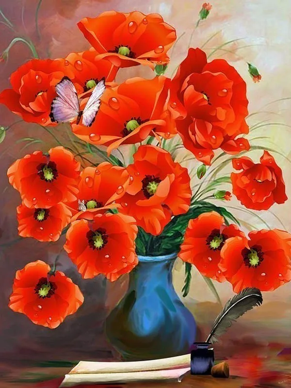 Алмазная вышивка huacan Flowers полная дрель квадратная/круглая Алмазная картина цветок мака Стразы Алмазная мозаика вышивка крестиком - Цвет: 8074