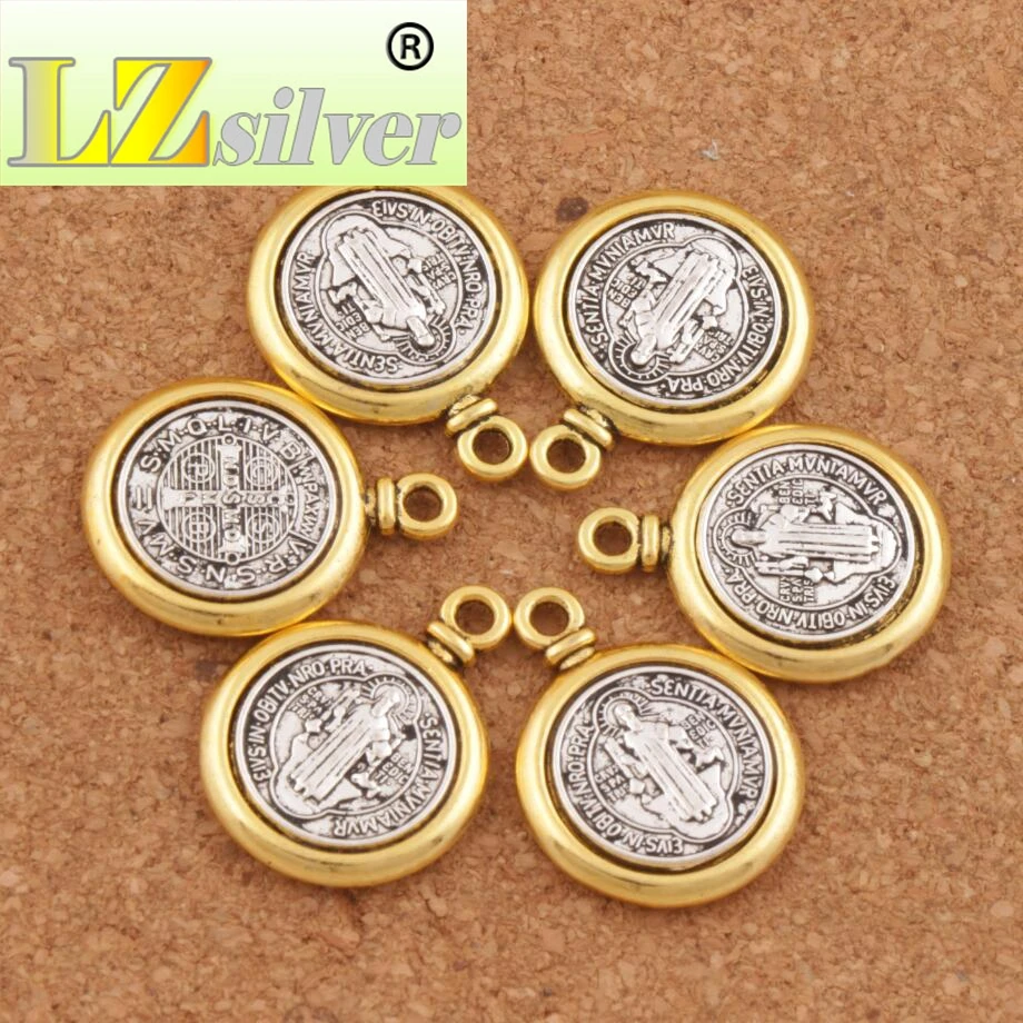 4 шт. медаль Святого Бенедикта Крест Spacer Бусины два тона Подвески ручной работы