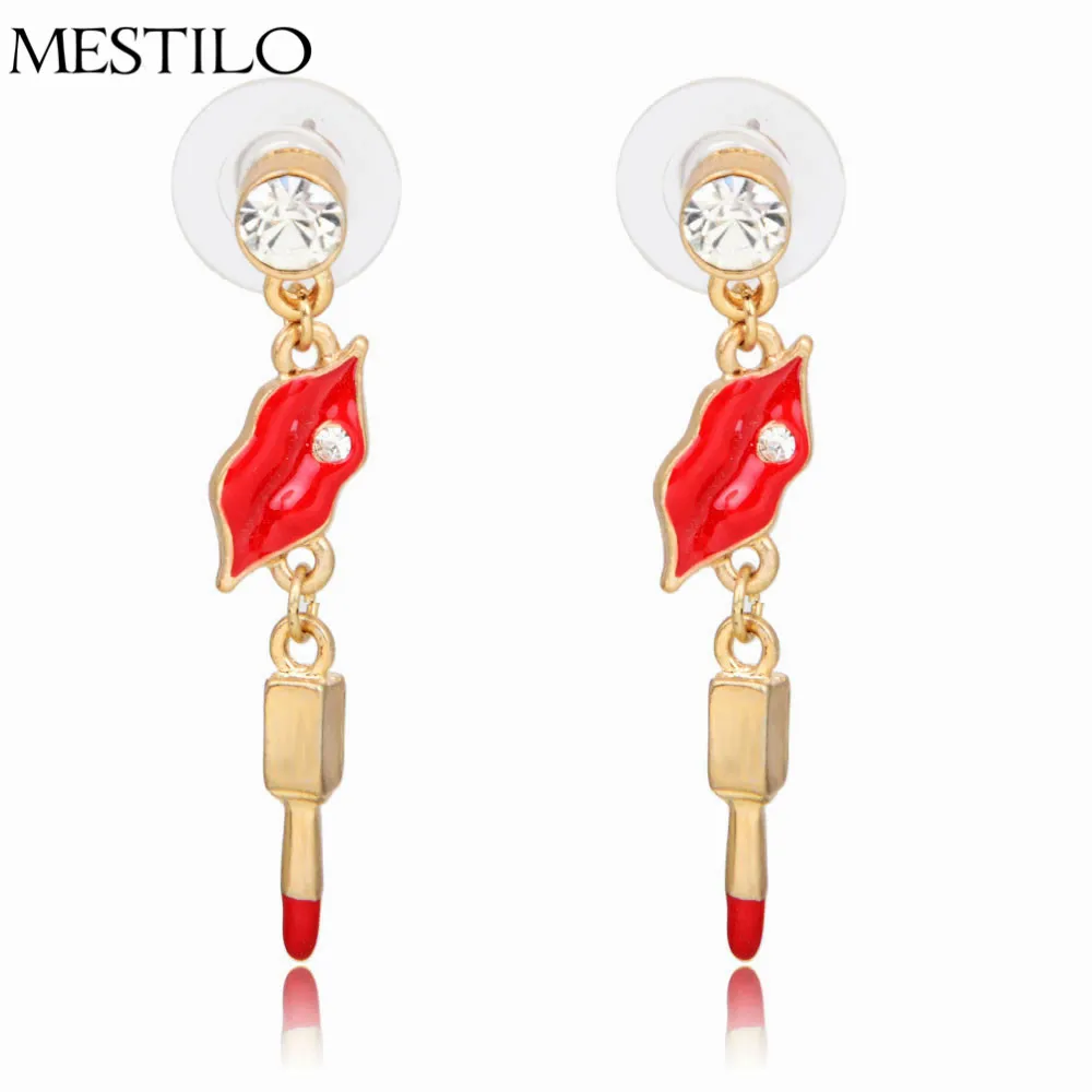 Новый Дизайн Красный Sexy помада серьги женские модные золотые Цвет Кристалл
