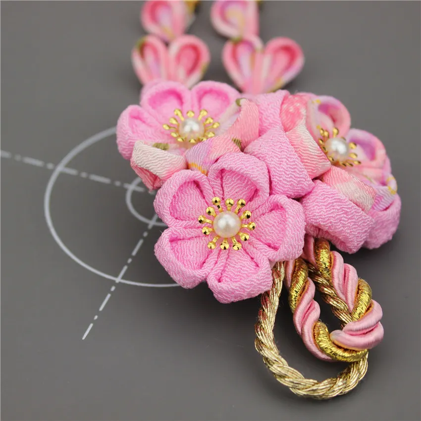 Японский стиль tsuami Kanzashi Розовый Красный Цветок сакуры заколка для волос кимоно гейши ручной работы головной убор HW001