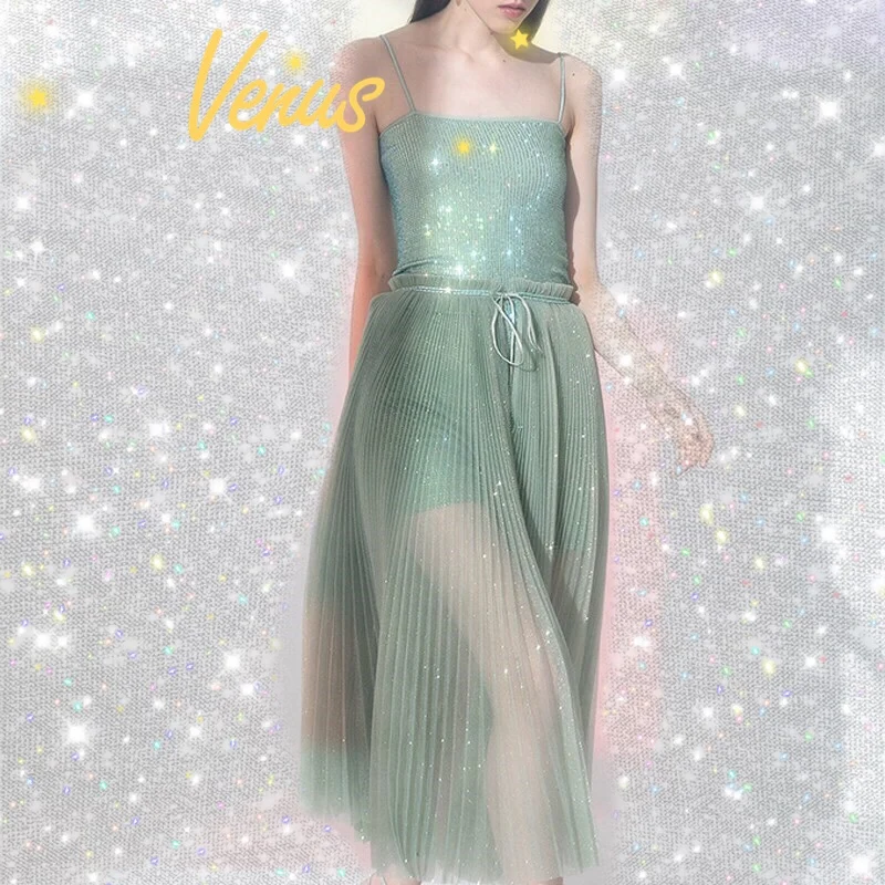 Комплект из трех предметов для женщин Cakucool блестящий топ с блестящими