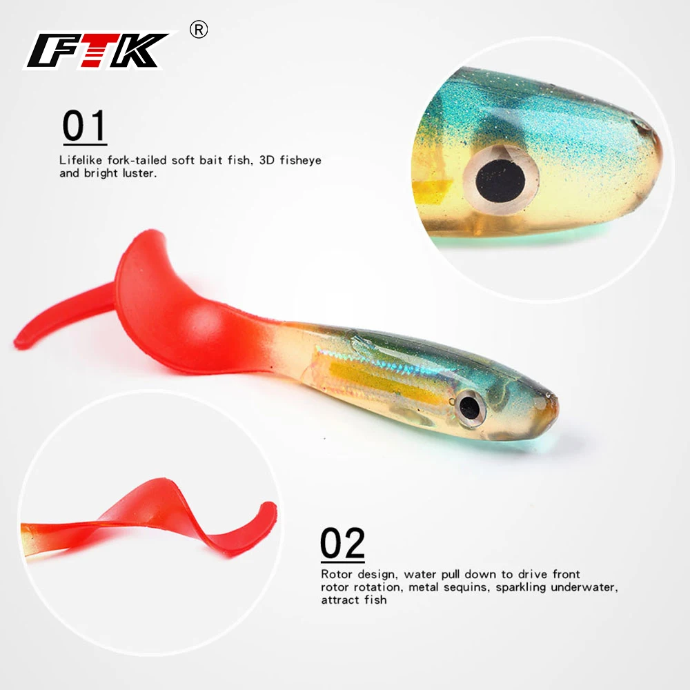 Приманка для рыбалки от FTK 4 шт. Мягкая приманка Minnow снасть аксессуары 3D глаз