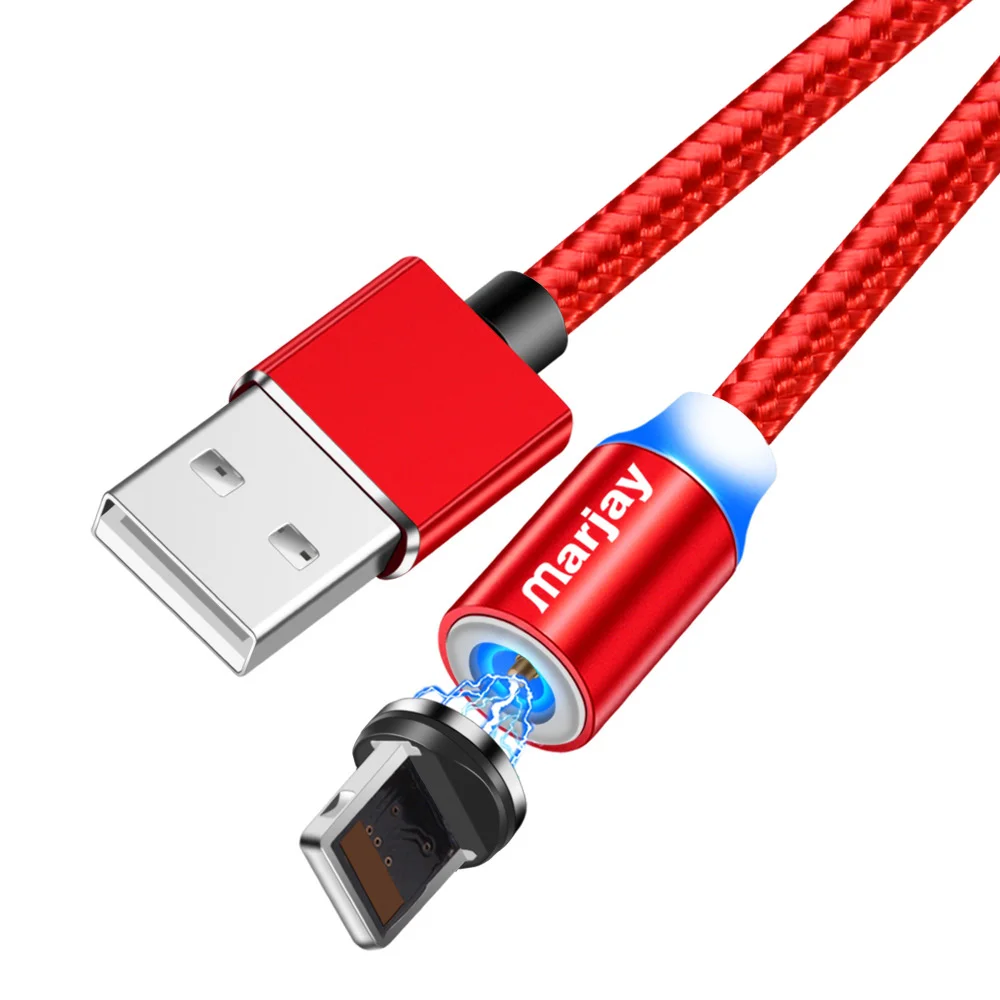 Магнитный зарядный кабель Marjay, 1 м, кабель Micro USB для iPhone XR XS Max X, магнитное зарядное устройство, usb type C, светодиодный кабель для зарядки - Цвет: red