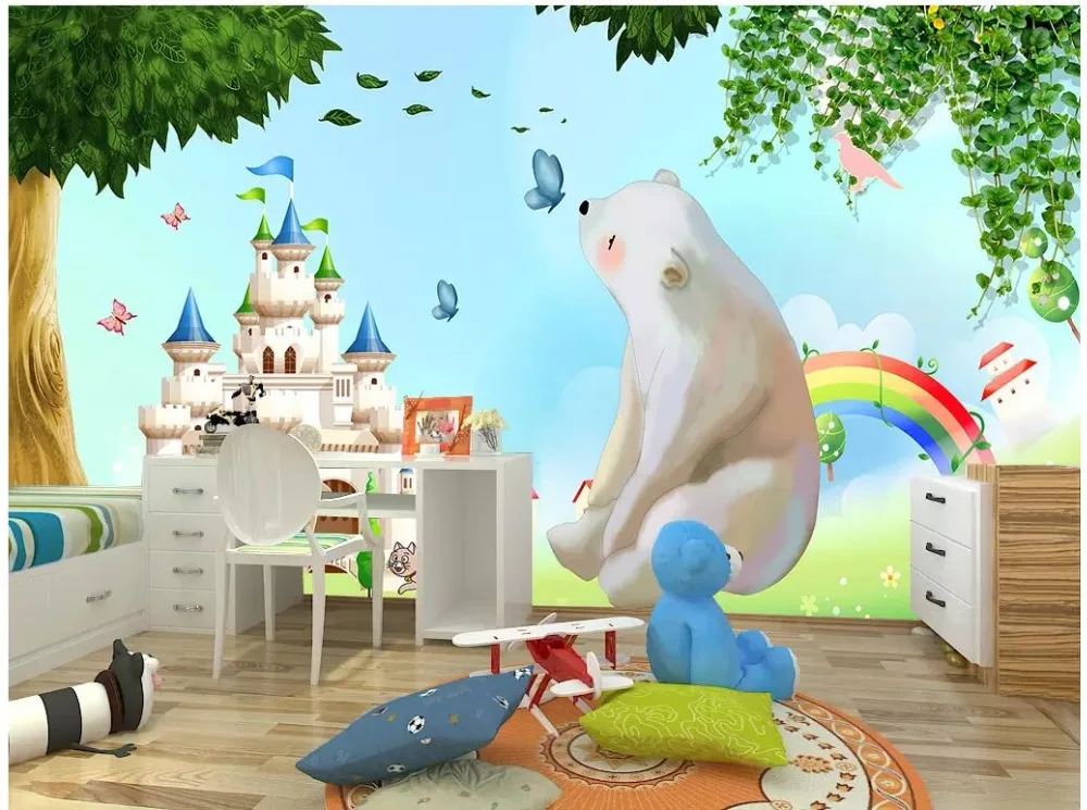3d фото обои на заказ мультфильм большое дерево детская комната замок Домашний