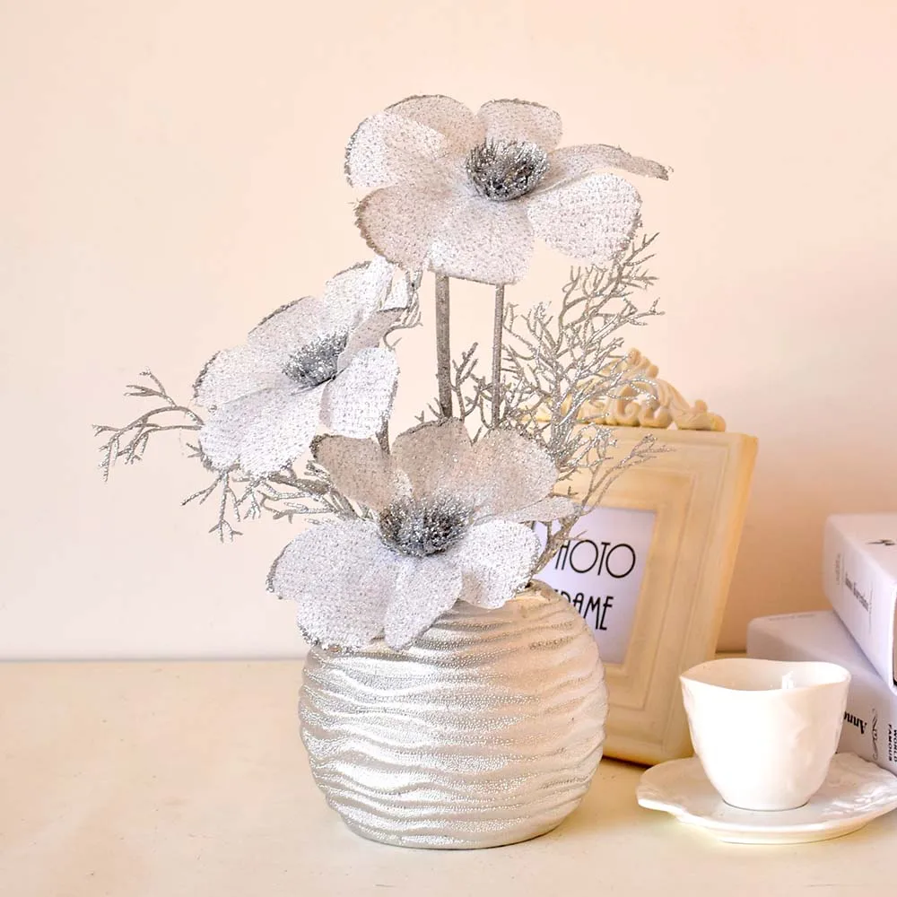 Модная ваза золотого и серебряного цвета с искусственными цветами набор для