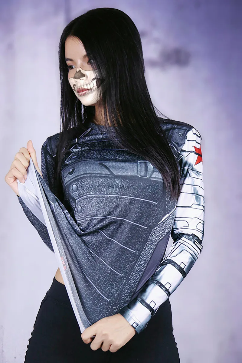 Леди Капитан Америка Зимний Солдат футболка женская с длинным рукавом тройник компрессионные девушки фитнес Кроссфит Топы XXS-3XL